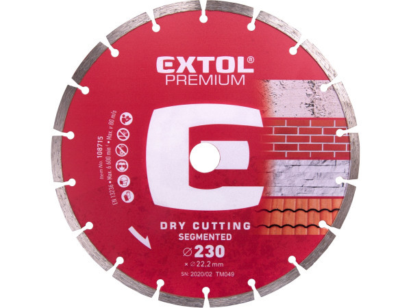 Kotouč řezný DIAMANT. "EXTOL" prům 230 mm segment.