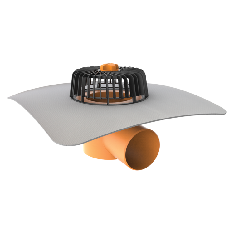 TWE 75 PVC V, střešní vpusť vodorovná vyhřívaná 75mm/24cm s PVC manžetou