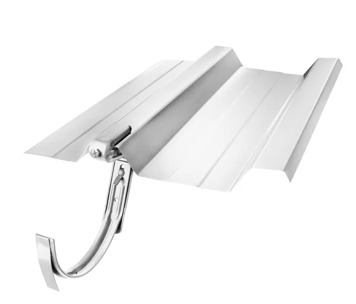 Střešní hák na trapézovou vlnu od firmy KJG je určen k upevnění střešního žlabu přímo na trapézovou plechovou krytinu. Díky své konstrukci umožňuje pevné a bezpečné uchycení žlabu bez nutnosti demontáže větší části střechy. Ideální řešení zejména při rekonstrukcích střech nebo u objektů s plechovou krytinou.